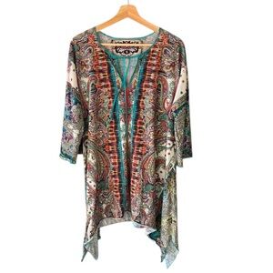 Amma Sz S Boho Paisley Print Asymmetrical Hem Tunic Top
